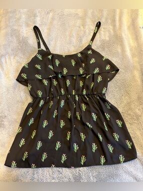 torrid Black Spaghetti-Strap Cactus Ruffle Camisole